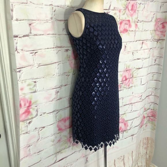 Lauren Ralph Lauren blue sequin cocktail party drs - Picture 3 of 11